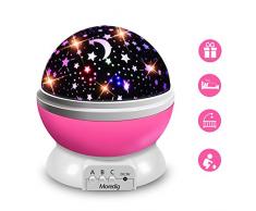 Moredig Lampara Proyector Infantil, 360° Rotación y 8 Modos Iluminación Proyector Estrellas, Luz de Nocturna para Niños y Bebés Cumpleaños, Día de los Reyes, Navidad, Halloween(Rosa)