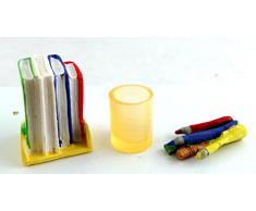 Miniatura Para Casa De Muñecas Moderno Oficina Escuela Escritorio Accesorio Juego Libros Lápiz Olla