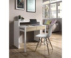 Habitdesign - Mesa Escritorio Extensible, Mesa Estudio Consola, Color Blanco y Roble Canadian, Medidas: 98,5x87,5x36-70 cm de Fondo