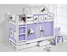 Lilo Kids Litera Jelle TÜV y GS Caballos, Juego Cama con Cortina y somieres Cuna, Madera, Lila/Beige, 198 x 98 x 150 cm