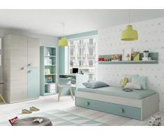 Habitdesign 0J7446Y - Armario Juvenil Acabado en Color Blanco Alpes y Verde Acqua, Medidas: 90 cm (Largo) x 200 cm (Alto) x 52 cm (Fondo)