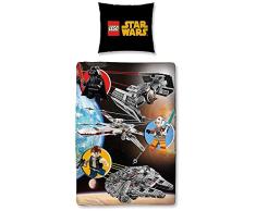 Lego Star Wars - Juego de ropa de cama infantil (franela, reversible, 2 piezas), diseño de Star Wars Funda de almohada (80 x 80 cm, funda nórdica de 135 x 200 cm, 100% algodón)