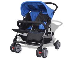 mewmewcat Plegable Silla gemelar para Gemelos y Hermanos Carrito Gemelar Silla de Paseo Cochecito de Bebé Capacidad de Peso 15kg Cada Uno Acero y Tela Oxford Azul y Negro 93x68x103cm