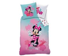 CTI Minnie Mouse Juego de cama ☆ Ropa de cama infantil para niña, turquesa y rosa ☆ Disney Minnie Mouse Happy ME – 1 funda de almohada de 80 x 80 + 1 funda nórdica de 135 x 200 cm