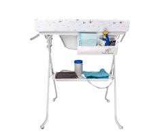 Baby Champ – Cambiador con bañera – Cambiador plegable – 4 decoraciones – mundo del agua – Cambiador para bebé Combinación Cambiador de pañales Cómoda