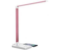 Lámpara Escritorio LED, Jirvyuk Lámparas de Mesa USB Recargable con 5 Modos,10 Niveles de Brillo,Temporizador de 30/60min, Para Leer,Estudiar, Cuidado de ojos (Rosa)