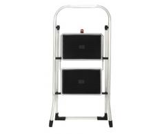 Hailo 3960161 Taburete de aluminio con 2 peldaños y esterillas antideslizantes, Plateado
