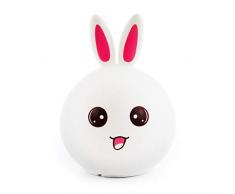 Lámpara infantil recargable para mesilla de noche con forma de conejo | Luz LED quitamiedos nocturna para habitación de niños y bebés | Lamparilla de silicona y portátil con luces de colores (Rosa)
