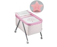 Minicuna Aluminio Gris+Textil Mod Oso Luna Rosa + Lampara Quitamiedo Mod Estrella Rosa