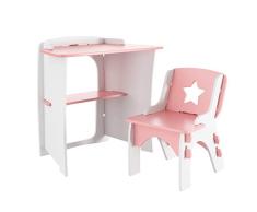 HOMECHO Juego de Mesa y Silla Infantil con 1 Estante Escritorio para Niños de 3-12 Años Sin Tornillos Rosado y Blanco