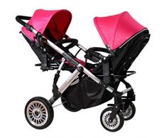 Cochecito gemelos plegable Sillas de paseo gemelar dúo twin color gris Puede Sentarse La Mitad De La Mentira 0-3 años de edad(Máximo cargables de 50Kg de bebé)