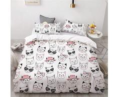 Fansu Juego De Ropa De Cama Niños de Dibujos Animados, Microfibra Poliéster Funda De Edredón Cremallera, Suave Funda Nórdica Funda De Almohada, Cama 90/135/150 (Gato de la Moda,200 * 200cm(3pc))