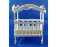 Casa De Muñecas En Miniatura 1:12 Escala Muebles De Bebé Infantiles Cuna Dosel De Madera Blanco