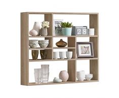 Estantería de pared de estantería de libros de espacio de almacenamiento de estantería Mika de madera de roble con decoración de FMD