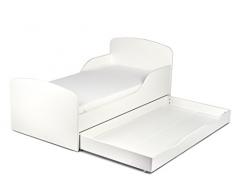 Cama Infantil de Madera 140/70 Cama Para Niños Marco de Cama Colchón y Cajón Cómodo Alta Validad Vuarto de Niños Muebles Para Niños Dormitorio Blanco Estilo Escandinavo