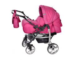 Baby Sportive - Sistema de viaje 3 en 1, silla de paseo, carrito con capazo y silla de coche, RUEDAS GIRATORIAS y accesorios, color rosa, lunares