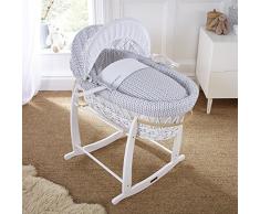 Clair de Lune Barley Bébé - Moisés de mimbre de color blanco, diseño de cesta, incluye ropa de cama, colchón y capucha ajustable (color gris)