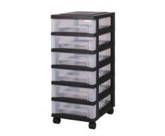 IRIS Cajón con ruedas de plástico, Cómoda con 6 cajones, contenedores negros, la cómoda de 6 cajones, Armedietto con ruedas, armario empotrado plástico, gaveta de almacenamiento - SDC-360