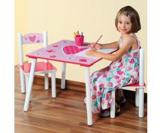 Kesper 17722 1 - Mesa infantil con 2 sillas y dibujos de corazones (conglomerado de fibra de madera de densidad media, FSC)