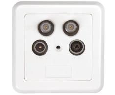 Axing SSD 4-00 twin enchufe toma de antena satélite con tapa y marco (SAT, SAT, TV, Radio) blanco