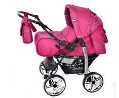 Baby Sportive - Sistema de viaje 3 en 1, silla de paseo, carrito con capazo y silla de coche, RUEDAS ESTÁTICAS y accesorios, color fucsia