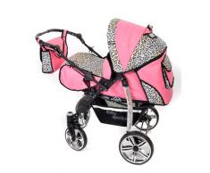 Baby Sportive - Sistema de viaje 3 en 1, silla de paseo, carrito con capazo y silla de coche, RUEDAS GIRATORIAS y accesorios, color rosa, leopardo
