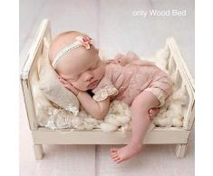 Cama de muñecas blanca de madera recién nacida Cama de cuna de cuna Cama de madera, para sesión de fotos Fondo desmontable Accesorios de estudio Fotografía de bebé Posando
