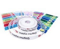 Pack 155 etiquetas personalizadas para marcar ropa y objetos. 100 Etiquetas de tela termoadhesiva + 55 etiquetas adhesivas de vinilo. (Color 1)