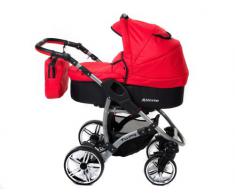Baby Sportive Allivio - Sistema de viaje 3 en 1, silla de paseo, carrito con capazo y silla de coche, RUEDAS GIRATORIAS y accesorios, color rojo
