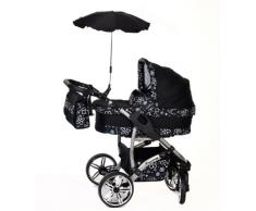 Baby Sportive Twing - Sistema de viaje 3 en 1, silla de paseo, carrito con capazo y silla de coche, RUEDAS GIRATORIAS, parasol y accesorios, color negro, flores