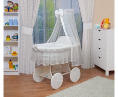 WALDIN Cuna Moisés, carretilla portabebés XXL, 24 modelos a elegir,Madera/ruedas lacado en blanco,color textil blanco/blanco