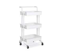 alvorog Carrito de Cocina de 3 Niveles con Ruedas, Carro de Almacenaje con Asa, Carrito Auxiliar Multifuncional para Baño, Cocina, Oficina, Salón & SPA - Blanco