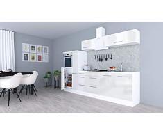respekta Cocina Pequeña Cocina Bloque de Cocina Cocina Amueblada y Equipada Alto Brillo 300cm Blanco - Blanco, 270 cm