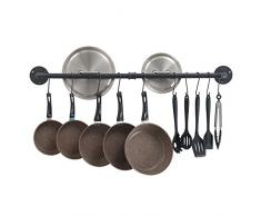 OROPY Utensilios de Cocina del Soporte de la Pared, 100cm Planchar del Barra Colgador Que cuelga el Estante con 14 Ganchos (Negro)