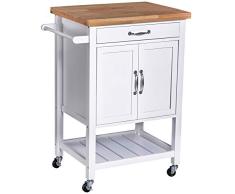 HOMCOM Carro de Cocina Carrito de Servir Multiusos Estantería Carrito Auxiliar con Ruedas para Baño Dormitorio con Estante Cajón Armario 65x48x90cm