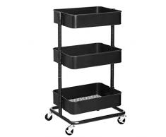 SONGMICS Carro de Almacenamiento de 3 Niveles, Estantería con Ruedas, con Estantes Ajustables en Altura, con 2 Frenos, Montaje Sencillo, para Baño, Cocina, Oficina, Negro BSC60B