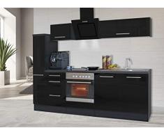 respekta Cocina Pequeña Cocina Bloque de Cocina Cocina Amueblada y Equipada Alto Brillo 240 cm Roble - Negro, 240 cm