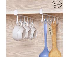 EigPluy 2pcs Tazas Soportes Vasos de Vino de Almacenamiento Ganchos Utensilios de Cocina Lazos Cinturones y Bufanda Colgando Gancho Soporte de Rack Debajo del Gabinete Armario sin Perforación,Blanco