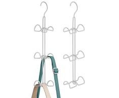 mDesign Juego de 2 colgadores de Ropa Multiusos – Perchas Ahorra Espacio con Ganchos Dobles para la Barra del Armario – Organizador de Bolsos, Chaquetas, pañuelos y Mochilas – Gris Claro