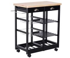 HOMCOM Carro de Cocina Carrito de Servir Multiusos Estantería Carrito Auxiliar con Ruedas para Baño Dormitorio con Estante Cajón Armario 74x37x76cm