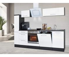 respekta Cocina Pequeña Cocina Bloque de Cocina Cocina Amueblada y Equipada Alto Brillo 250 cm Roble - Blanco, 220 cm