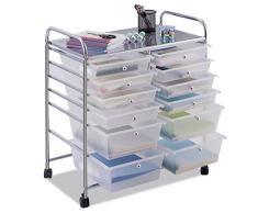 COSTWAY Carro de Servicio con Ruedas y 12 Cajones Apilables Carrito Auxiliar Marco de Metal para Peluquería Restaurante Cocina Baño