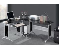 SixBros. Mesa de ordenador Vidrio/Negro - CT-3807/46 - Vidrio negro - Estructura metal gris plateado