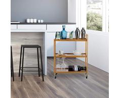 Relaxdays Carrito Cocina con 3 Niveles, Bambú, Marrón