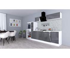 respekta Cocina Pequeña Cocina Bloque de Cocina Cocina Amueblada y Equipada Alto Brillo 310cm Blanco - Gris, 280 cm