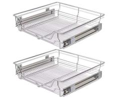2 x Cesto Extraíble, 60CM Cajón Telescópico Cocina Superficie Soporte de Metal Cromado Cesto Extraible Armario Cocina con Carril Deslizante