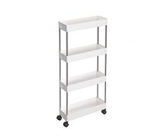SONGMICS Carro de 4 Estantes Estrecho, Estantería con Ruedas, Carro para el Baño, para la Cocina, 40 x 12,5 x 86 cm, Blanco KSC08WT