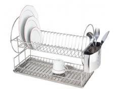Wenko 2329100 Duo - Escurridor de platos con espacio para cubiertos y bandeja (21 x 33 x 49 cm), acero inoxidable