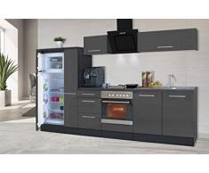 respekta Cocina Pequeña Cocina Bloque de Cocina Cocina Amueblada y Equipada Alto Brillo 300 cm Roble - Gris, 300 cm