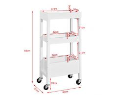 SoBuy FKW49-W,ES Carrito de Cocina, Carrito de Servir- 3 Estantes, 4 Ruedas-Blanco